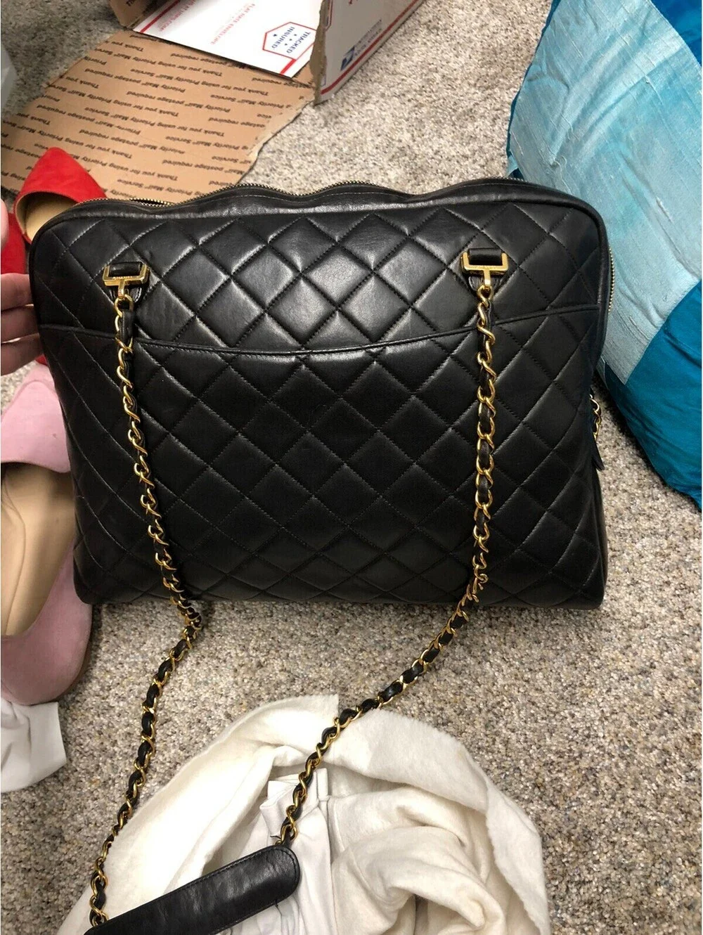 Vintage CHANEL Quilted Shoulder Bag CC Logo Lambskin 24k Chain